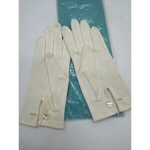 Womens Vintage Gloves Pearl Heart Button By Miss Aris Cotton Size 6